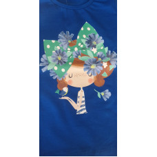 T-Shirt dunkelblau mit Blumenmädchen